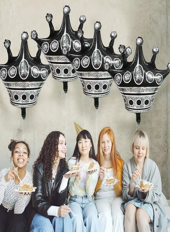 OHLIGEI 5PCS Black Crown Balloons Large Crown Foil Balloons Black Mylar Crown Decoration for King and Queen Party Royalty Birthday Wedding Baby Shower New Year Party Decorations - Image 4